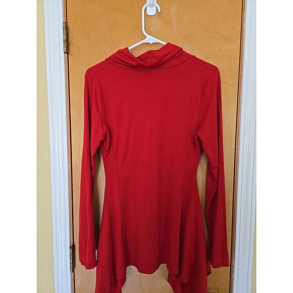 Boston Proper Womens Red Long Sleeve Cowl Neck Tunic M Trapeze Asymmetric New! - Picture 4 of 6